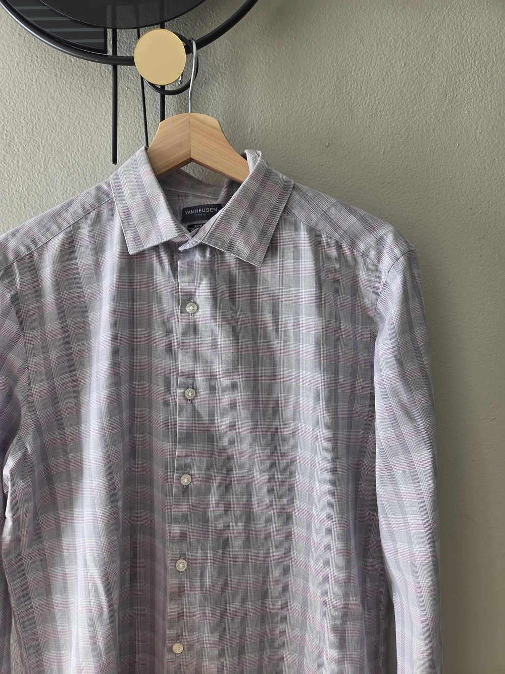 Van Heusen Slim Fit Men’s Pink & Gray Plaid Button-Up Shirt
